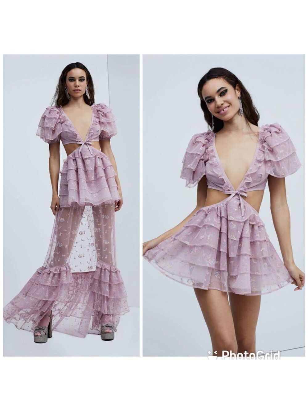 NEW For Love and Lemons Imani Chiffon Convertible Mini Maxi Dress Lilac Small